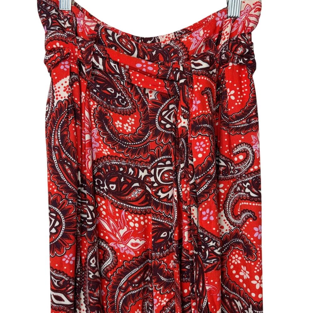 Free People Double Trouble Tiger Lily Combo Red Paisley Boho Tie Wide Leg Pants - Picture 3 of 9